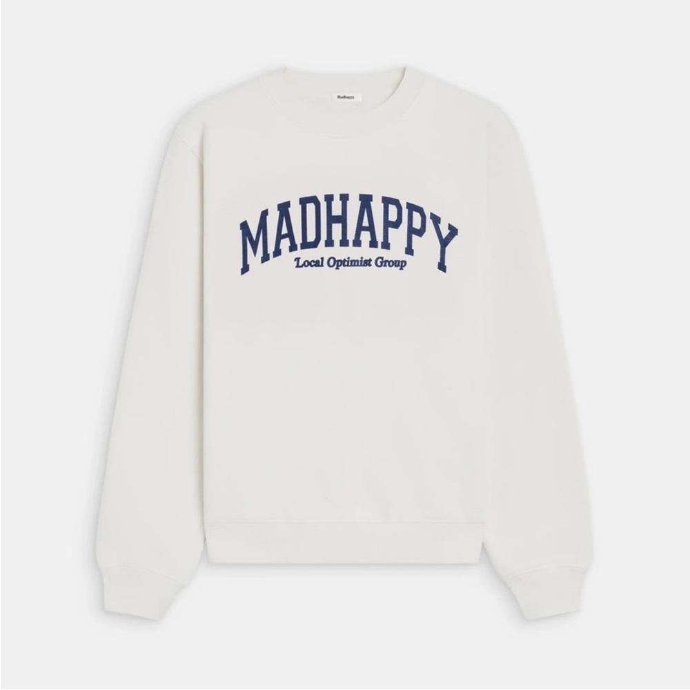 Madhappy White Crewneck Sweater with Navy Logo